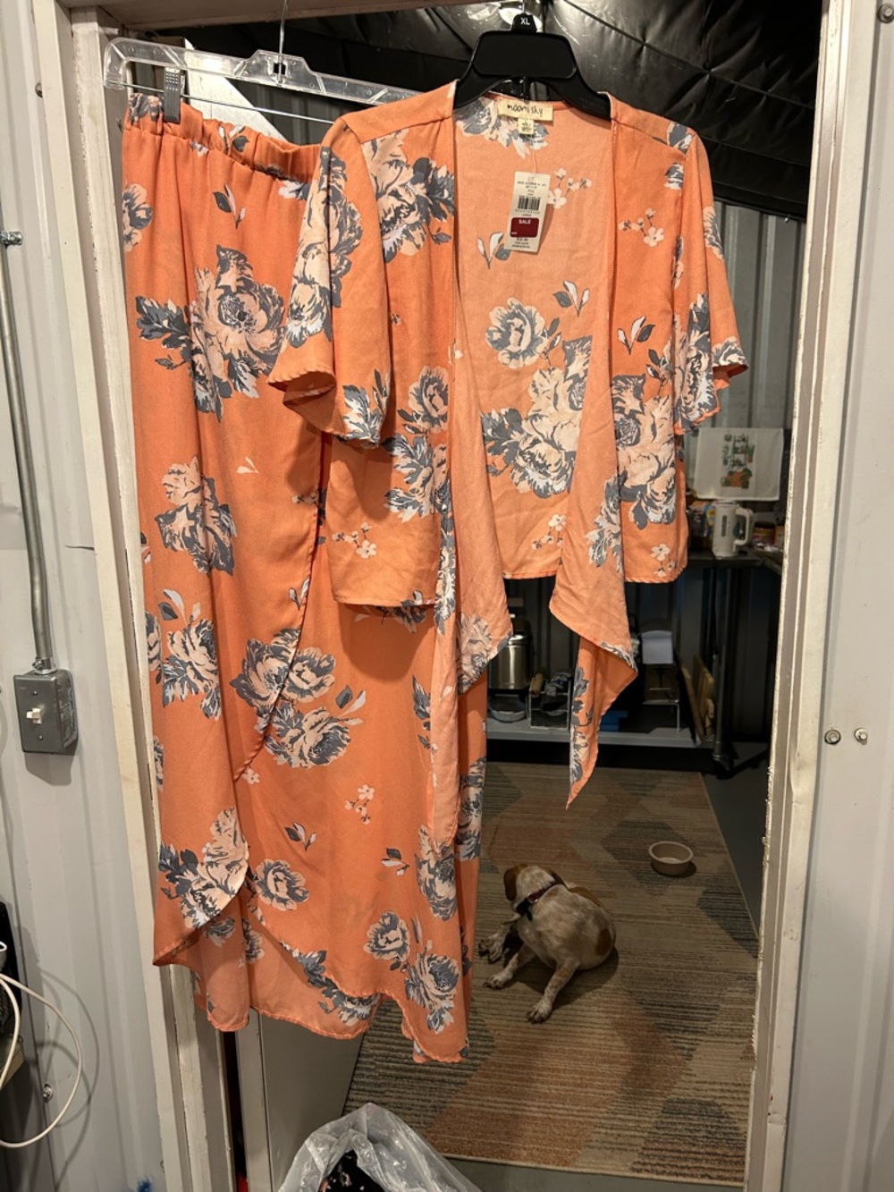 Peach Floral Two-Piece Set with Blue & White Blooms